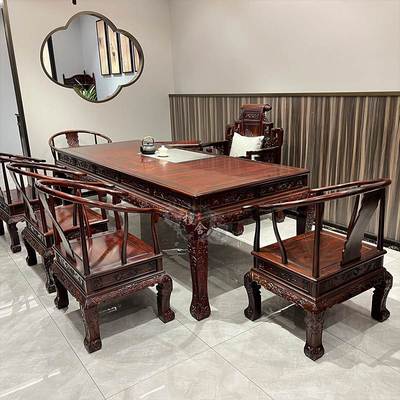 东阳红木家具茶桌椅印尼黑酸枝木茶桌阔叶黄檀新中式功夫茶台组合