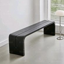 侘寂风实木黑色长条凳床尾凳进门换鞋凳白蜡木长凳客厅木凳餐桌凳