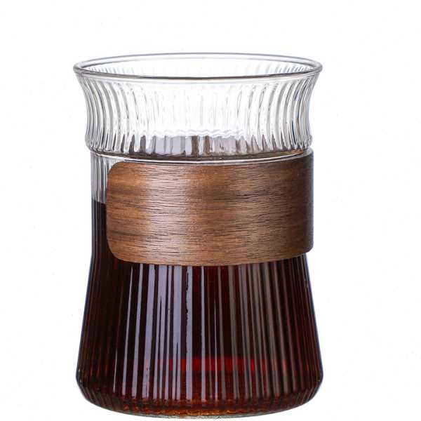 新款竖纹杯带隔热木环分茶器量大优惠带嘴公杯茶水分离杯