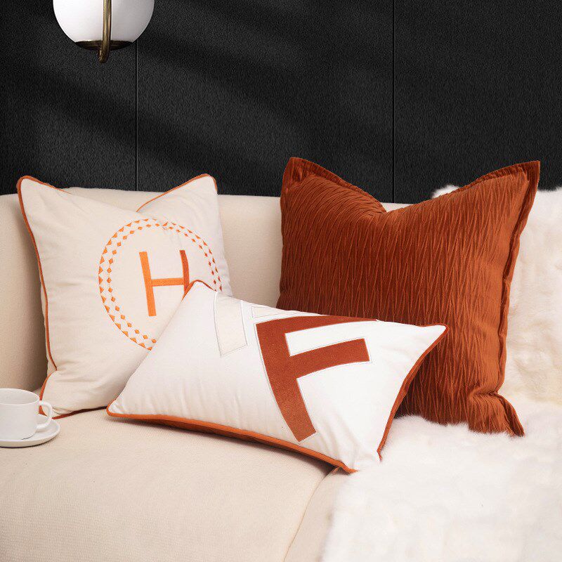 橙色立体褶皱沙发样板间靠枕软装设计酒店民宿创意抱枕床头方枕套