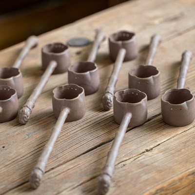 粗陶分茶勺长柄煮茶勺子分茶汤勺茶水舀茶勺陶复古舀茶匙茶道茶器