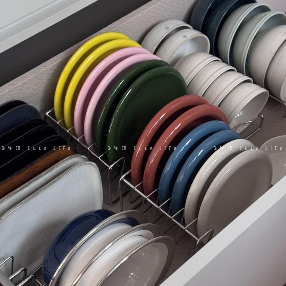 Q生活 餐盘好收纳！加粗304不锈钢盘子收纳架沥水架厨房置物架