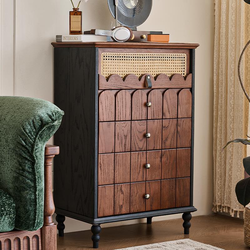 法式斗柜客厅实木五六七八九斗收纳柜靠墙复古卧室储物中古风斗柜