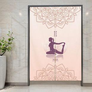 定制瑜伽馆门帘隔断帘更衣室遮挡帘舞蹈室挂帘子卡通棉麻布艺装饰