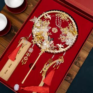 双面手工豪华新娘团扇结婚礼物材料包闺蜜结婚古风喜扇出嫁diy扇