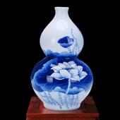 客厅装 景德镇陶瓷器 吴文瀚手绘青花瓷瑶池清韵葫芦花瓶 饰品摆件