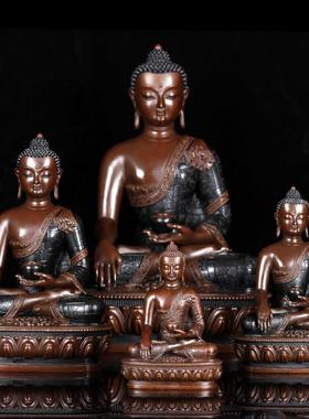 铜艺铺铜三宝佛释迦牟尼药师佛阿弥陀佛尼泊尔三世密宗佛摆件