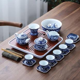 整套功夫茶具套装 盖碗青花瓷复古陶瓷茶杯茶壶茶盘礼品 家用 中式