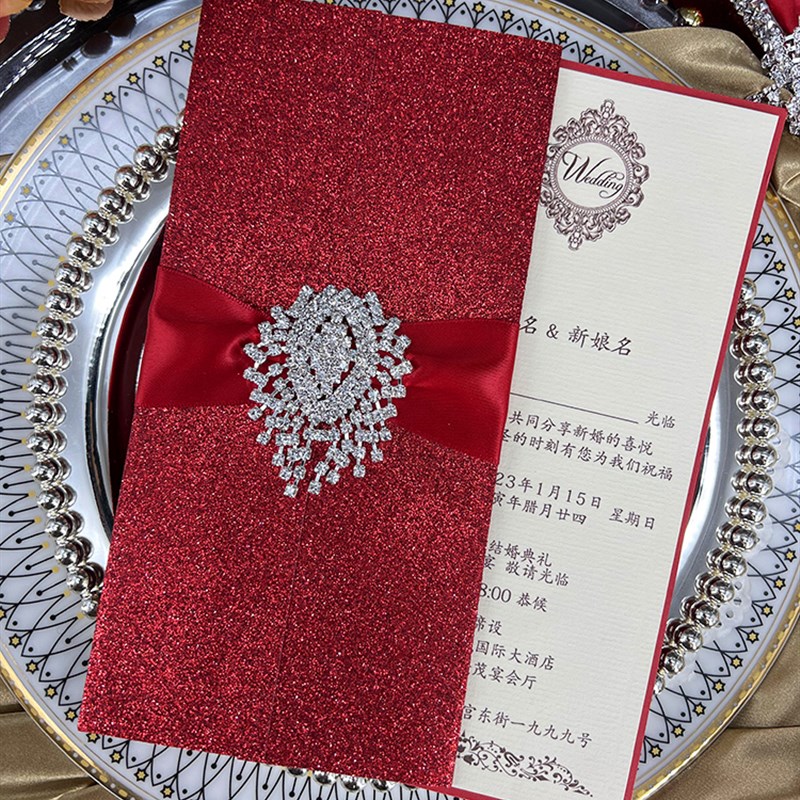 红色欧式感请柬商务邀请函结婚礼创意结婚请帖喜帖个性定 制