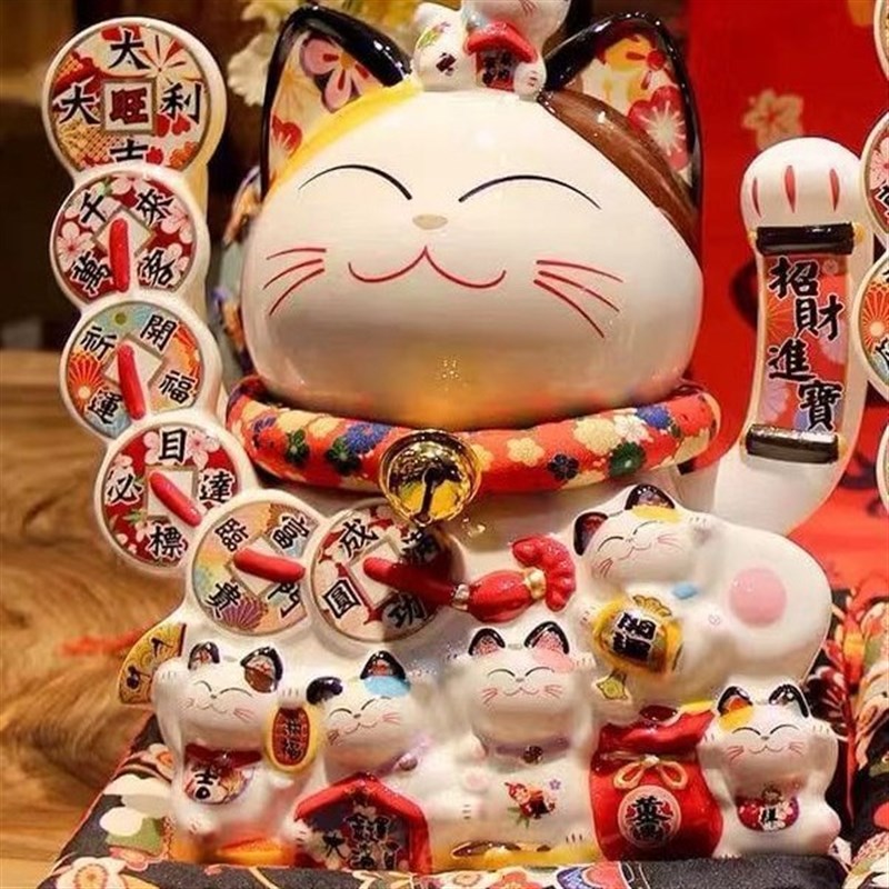 乐喵福缘猫陶瓷摆件店开业电动摇手招财猫日式招财猫居家礼品