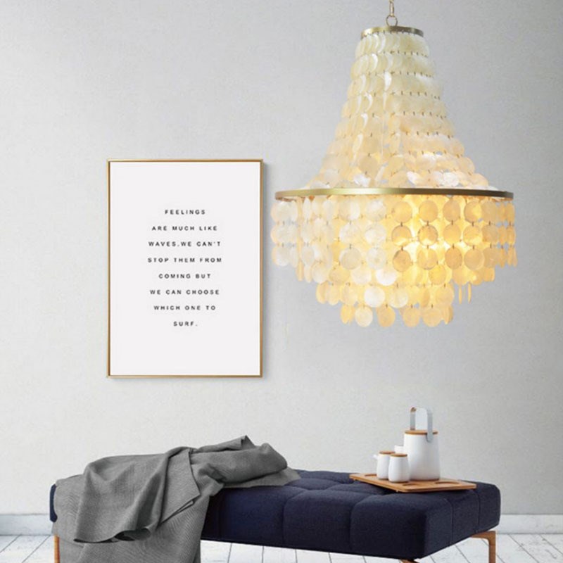 欧式复式楼别墅客厅楼梯中空长吊灯店铺工程个性现代简约创意贝壳