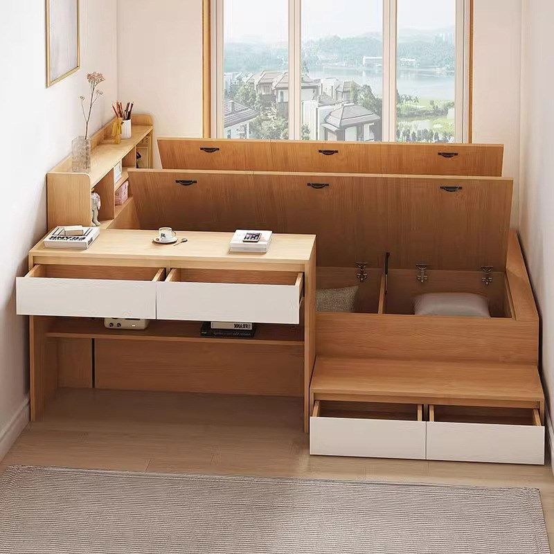 小户型单人床榻榻米书桌一体储物床脚踏省空间组合收纳儿童床家具,住宅家具,板式床,淘宝优惠券,粉丝福利购,淘宝优惠卷