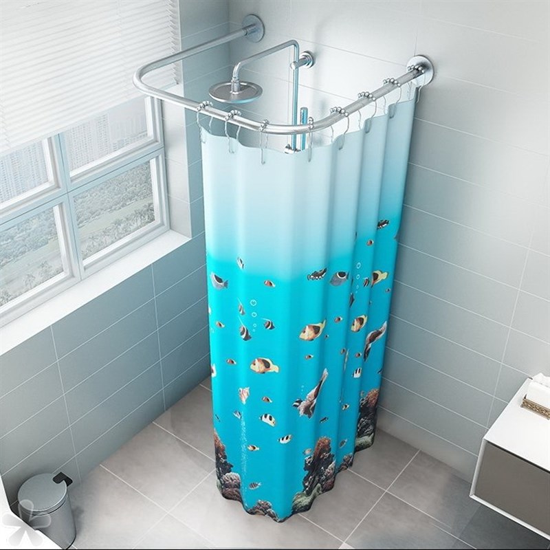 u型浴帘杆免打孔弧形浴帘杆u型隔断帘洗澡防水帘全封闭卫生间茂仁