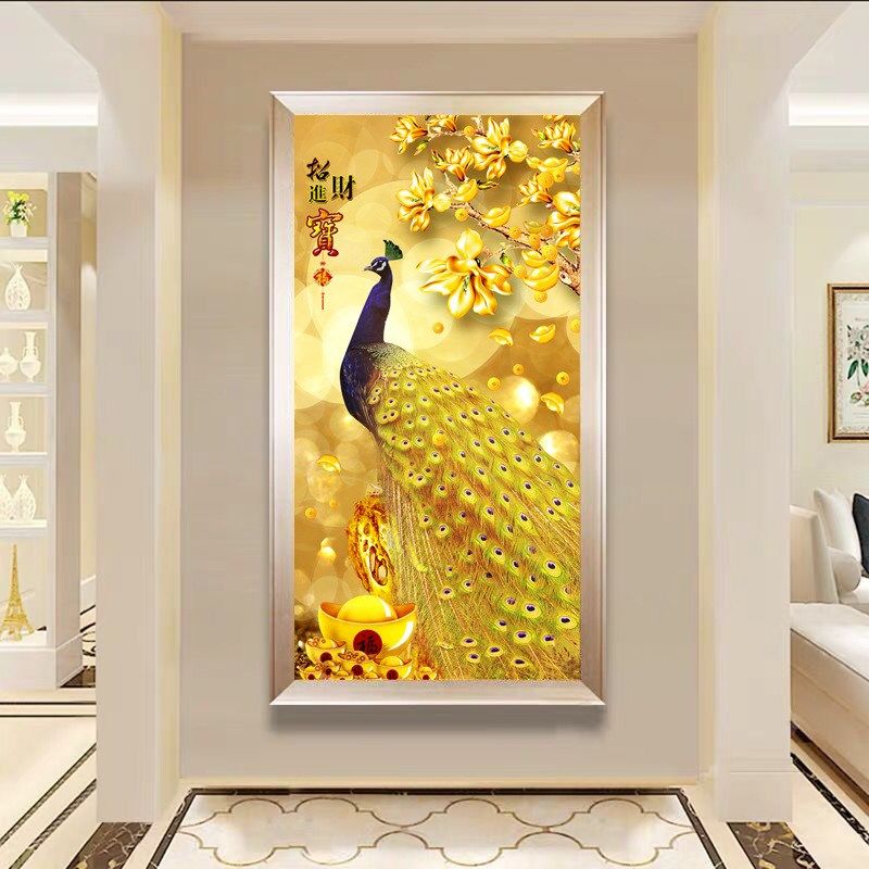 颜墨新款十字绣新款线绣客厅自己绣孔雀玄关竖版花开富贵满绣,居家布艺,钻石绣,淘宝优惠券,粉丝福利购,淘宝优惠卷