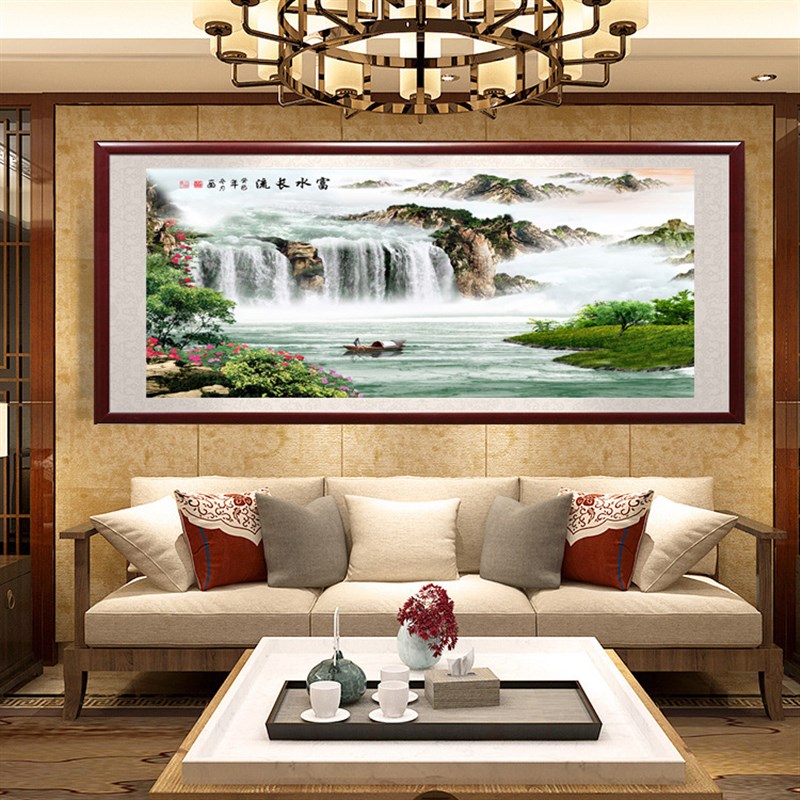 2018新款5d钻石画富水长流十字绣满钻石绣风景画流水生财客厅大幅