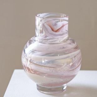 中古花粉色云纹桌面琉璃小花家居玻璃插花器极简复古法式