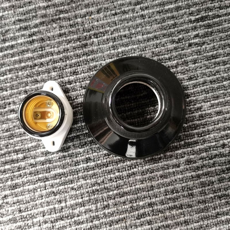 百搭日式中古E27黑色白色陶瓷耐高温墙壁高频瓷吸顶灯座