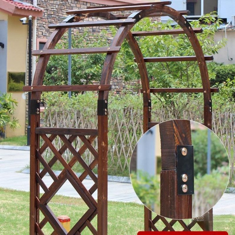 花园门户外庭院装饰防腐木碳化葡萄架半圆网格花架子拱形爬藤拱门