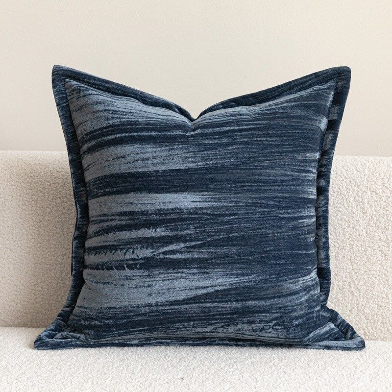 轻奢样板间别墅高级感奢华丝绒蓝色抱枕沙发客厅方枕床上靠垫