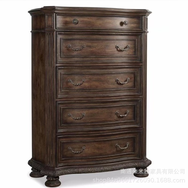 美式乡村实木斗柜复古做旧卧室雕花储存柜抽屉收纳柜床边置物柜