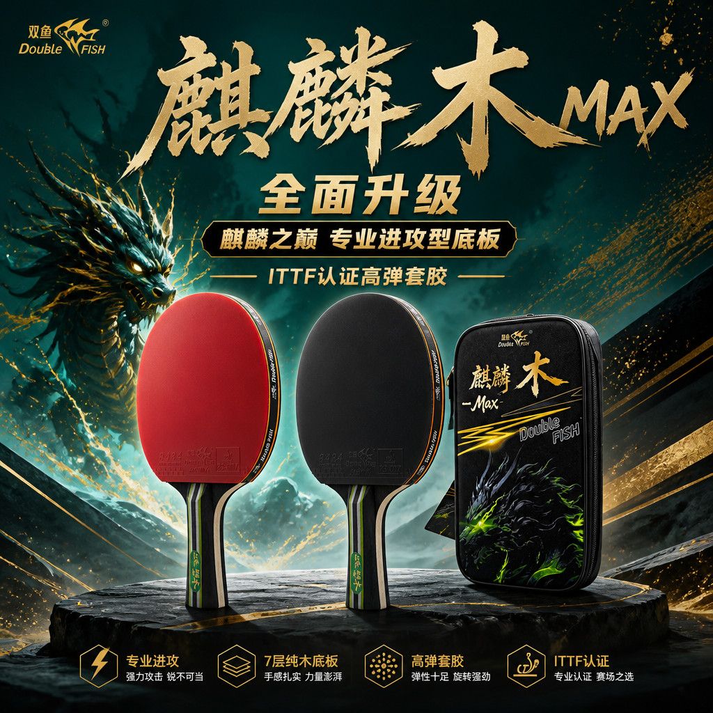 【双鱼】麒麟木MAX专业进攻型乒乓球拍高弹套胶学生成人比赛训练图片