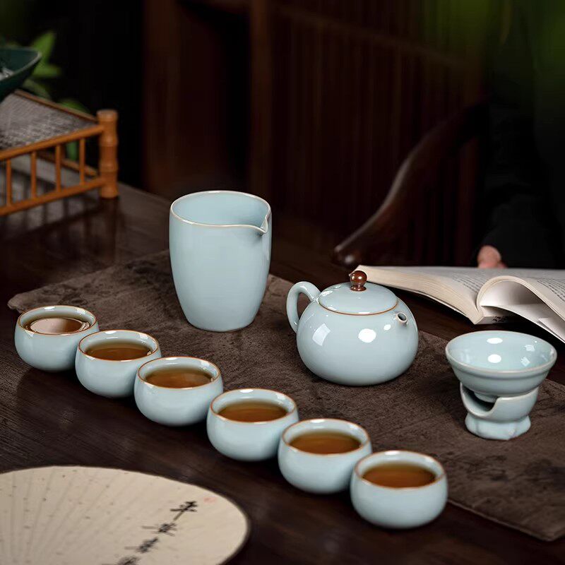 廷怀汝瓷整套茶具西施壶套组功夫茶具套装开片汝窑大号茶壶礼盒装