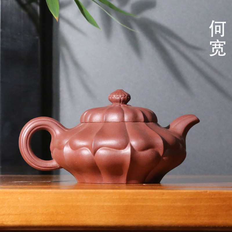 何宽紫砂壶  扁合菱紫砂壶  茶壶茶杯功夫茶具茶盏中式家用实用