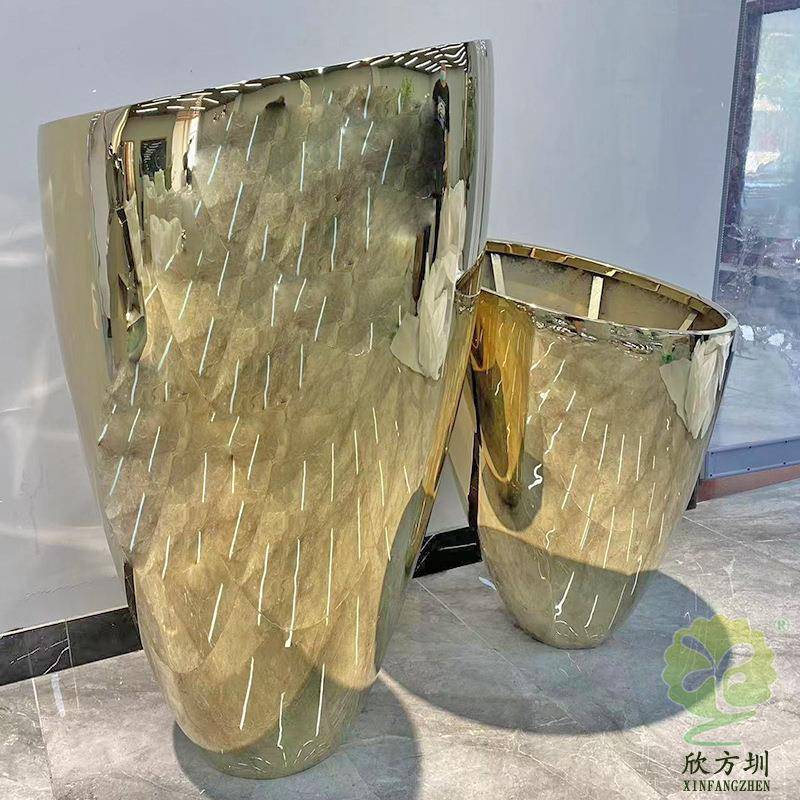 室内商场酒店写字楼电镀镜面拉丝模具冲压304#不锈钢花盆容器装饰