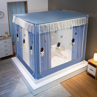 遮光蚊帐家用防摔儿童全底三开门防尘顶u门拉链加密1.5×1.9m2×2