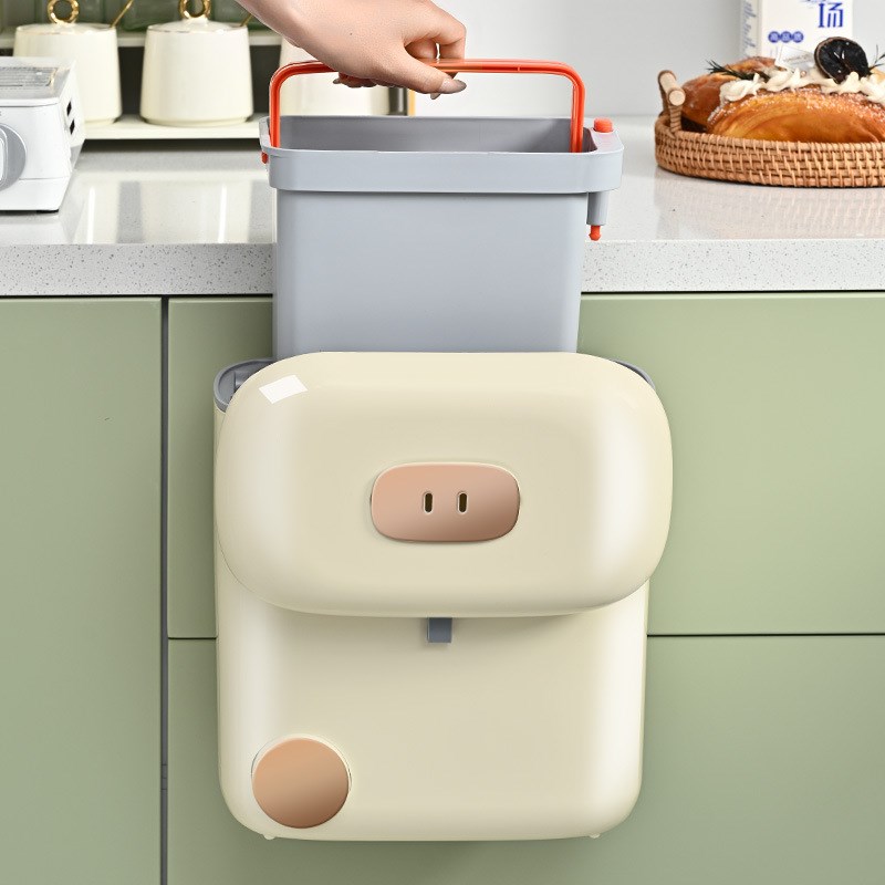 大号金猪带盖厨房垃圾桶家用壁挂式橱柜门卫生间悬挂滑盖垃圾篓批