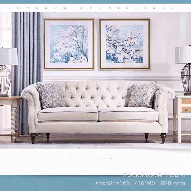 美式乡村 轻奢简约现代客厅布艺沙发实木意氏拉扣棉麻沙发