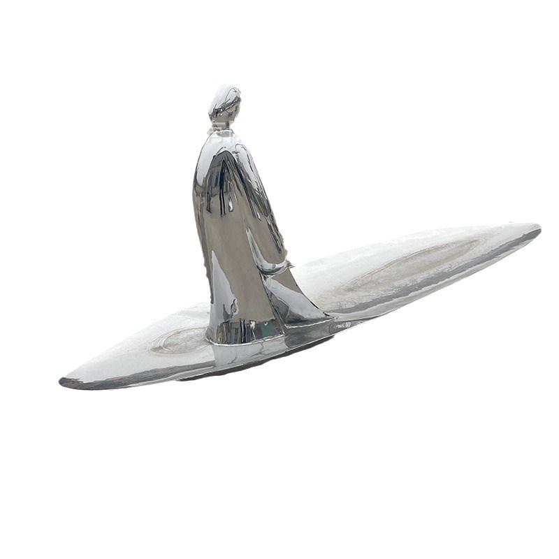 定制不锈钢抽象镜面人物雕塑地产草坪水景售楼部酒店大堂景观摆件