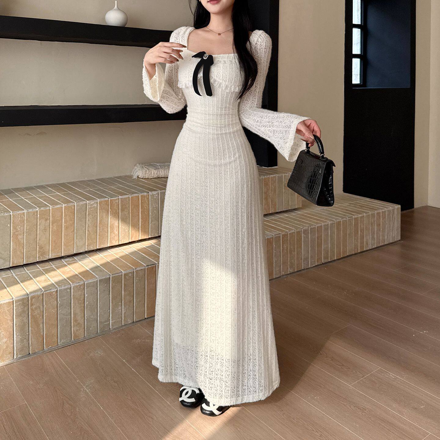 裙长133+高个子加长法式蕾丝连衣裙女高级感气质收腰显瘦包臀长裙