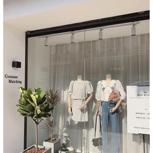 店橱窗纱帘简约半透纱帘模特背景窗帘隔断美容院隔断落地窗帘 服装