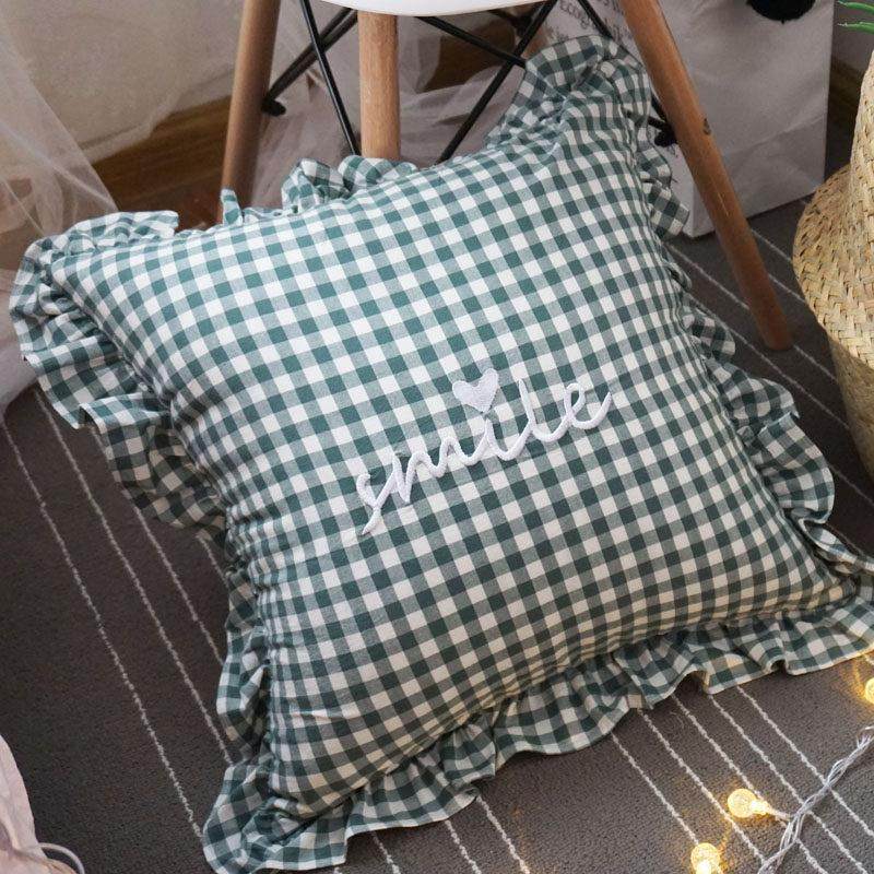 【棉棉工作室】格子刺绣抱枕套简约靠垫汽车靠垫椅子靠垫