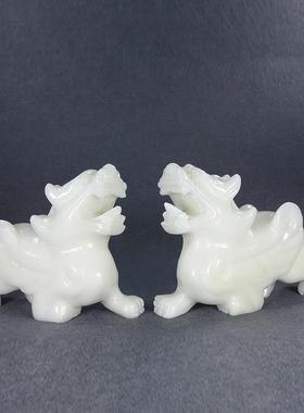 天然白玉貔貅摆件风水一对仿古皮休工艺品客厅新房酒柜装饰品摆设