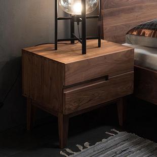 北欧实木床头柜北美FAS级黑胡桃木储物柜简约现代床边收纳小柜子