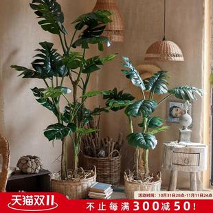 饰摆件大型仿生植物沙发边落地盆栽 龟背竹仿真绿植高端轻奢客厅装