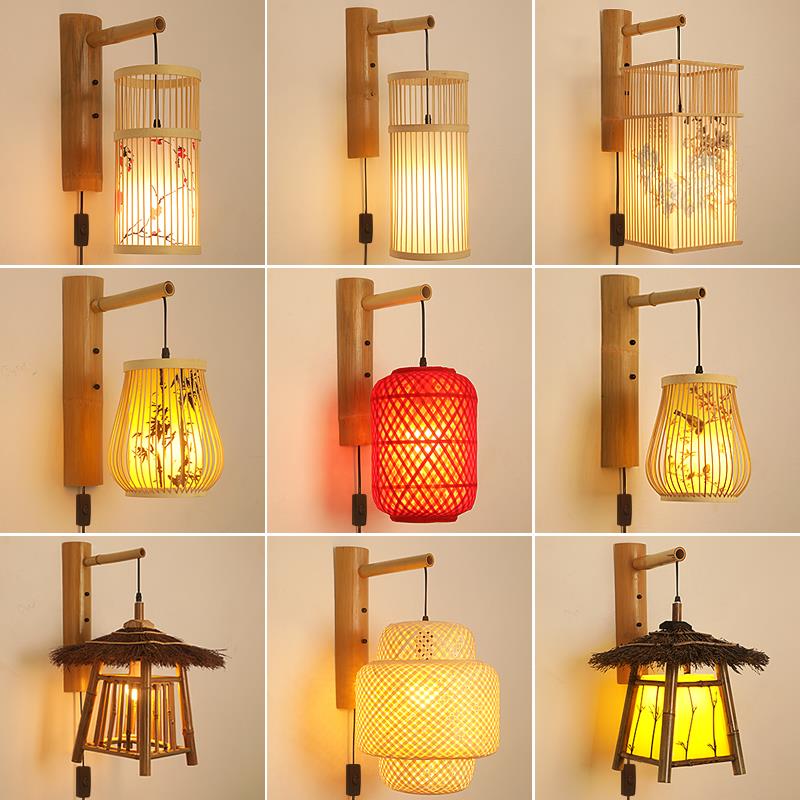 中式灯笼竹艺吊灯包厢竹编壁灯饭厅饭店卧室阳台过道茶楼民宿灯具