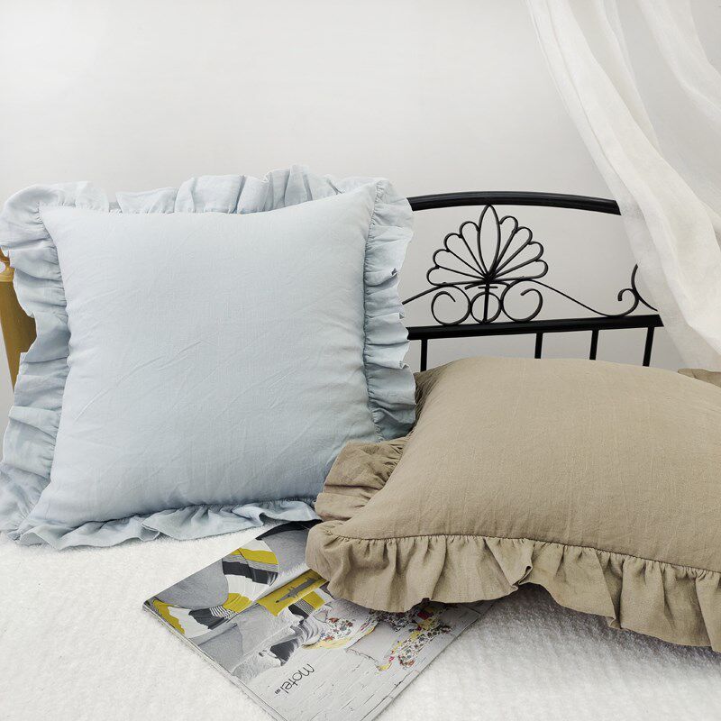 纯亚麻沙发靠枕套不含芯r方形50床上抱枕长方形腰枕床头大靠背定