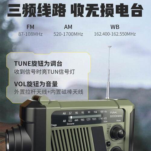 防灾手摇发阳电收音机全段应急灾备波日生末6667存装备太能充电手