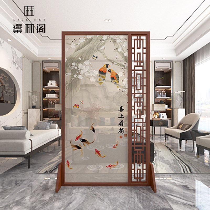 屏风隔断墙客厅新中式原木玄关镂空遮挡入户卧室办公室可定制座屏