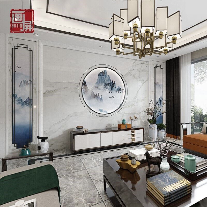 画屏瓷砖客厅微晶石电视背景墙现代简约新L中式仿大理石墙砖石材