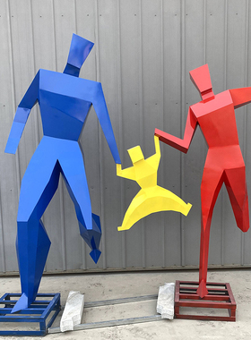 不锈钢抽象几何运动人物剪影雕塑打球跑步骑自行车打太极体育造型