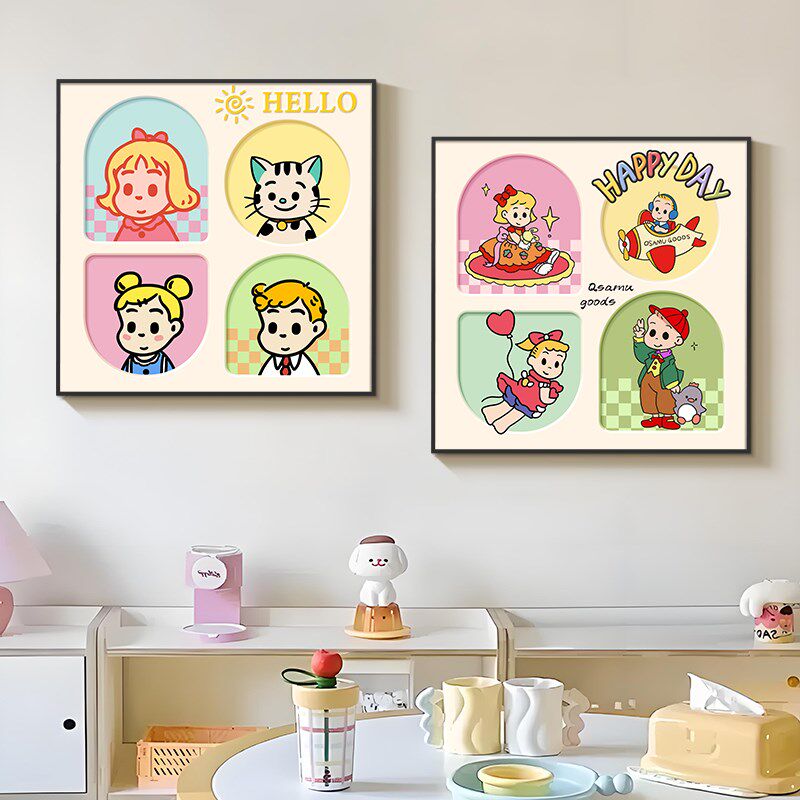 多巴胺餐厅挂画客厅l电视背景墙装饰画桌面摆画ins风卡通卧室壁画