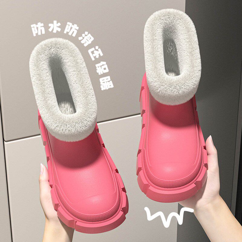 2024新c款防水棉鞋女款冬季外穿可拆卸毛绒雨靴网红ins青少年棉鞋