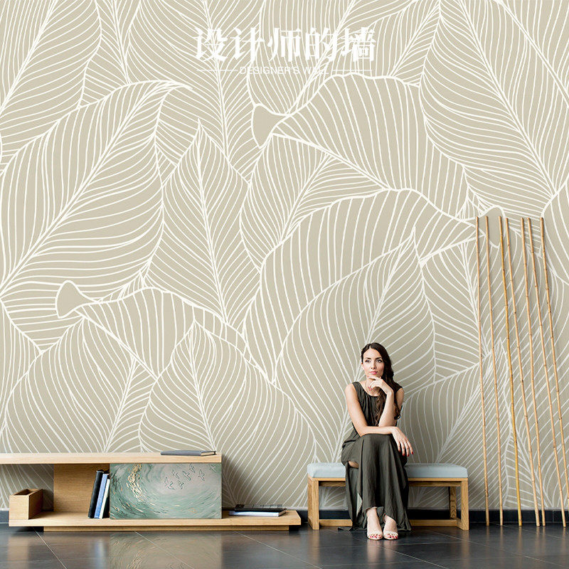 现代简约a线条叶脉电视背景墙壁纸芭蕉叶客厅沙发卧室背景装饰墙