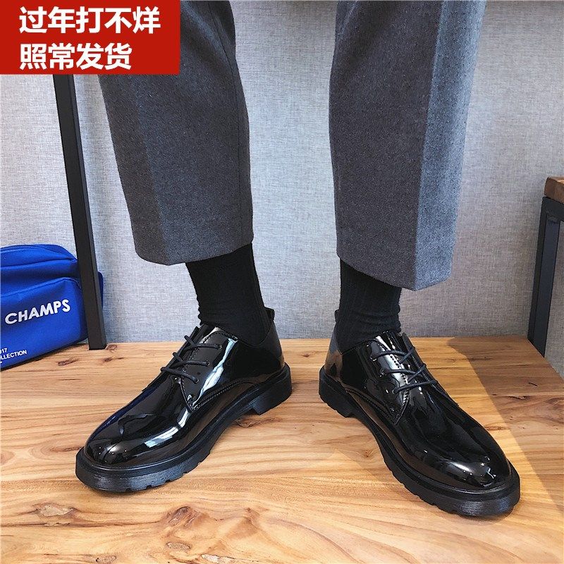 皮鞋男亮面韩版英伦o漆皮男鞋青少年学生工作鞋商务正装圆头大头