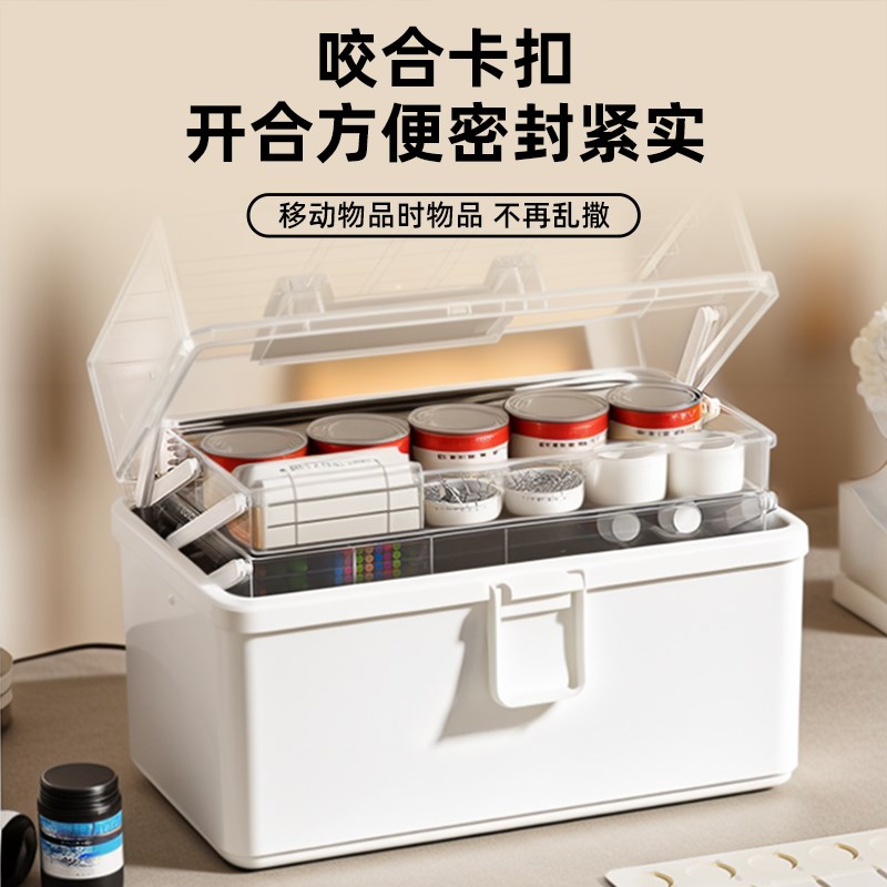 美术生收纳箱大号绘画颜料工具箱三层加厚化N妆品收纳盒家用医药