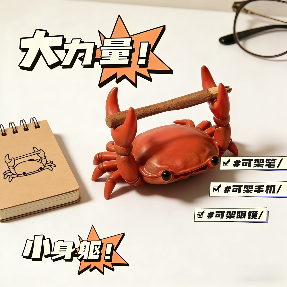 创意可爱螃蟹手机支架便携卡通造型固定手机座座架搞怪趣味玩具